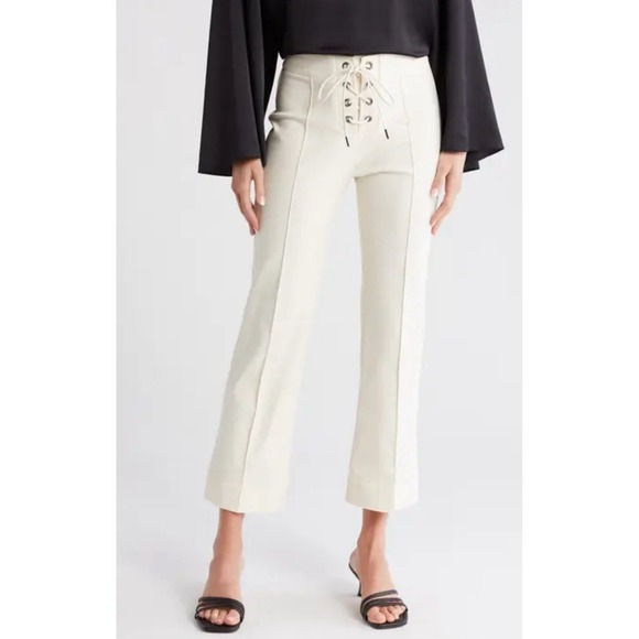 Frame Denim Pants - FRAME Lace Up Trousers Pants‎ Cropped Ivory Cream Size 10 New $398